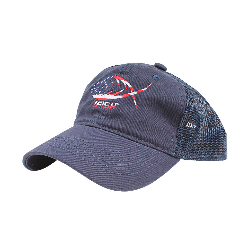 USA Logo Unstructured Mesh-Back Trucker Hat - iFISH Apparel